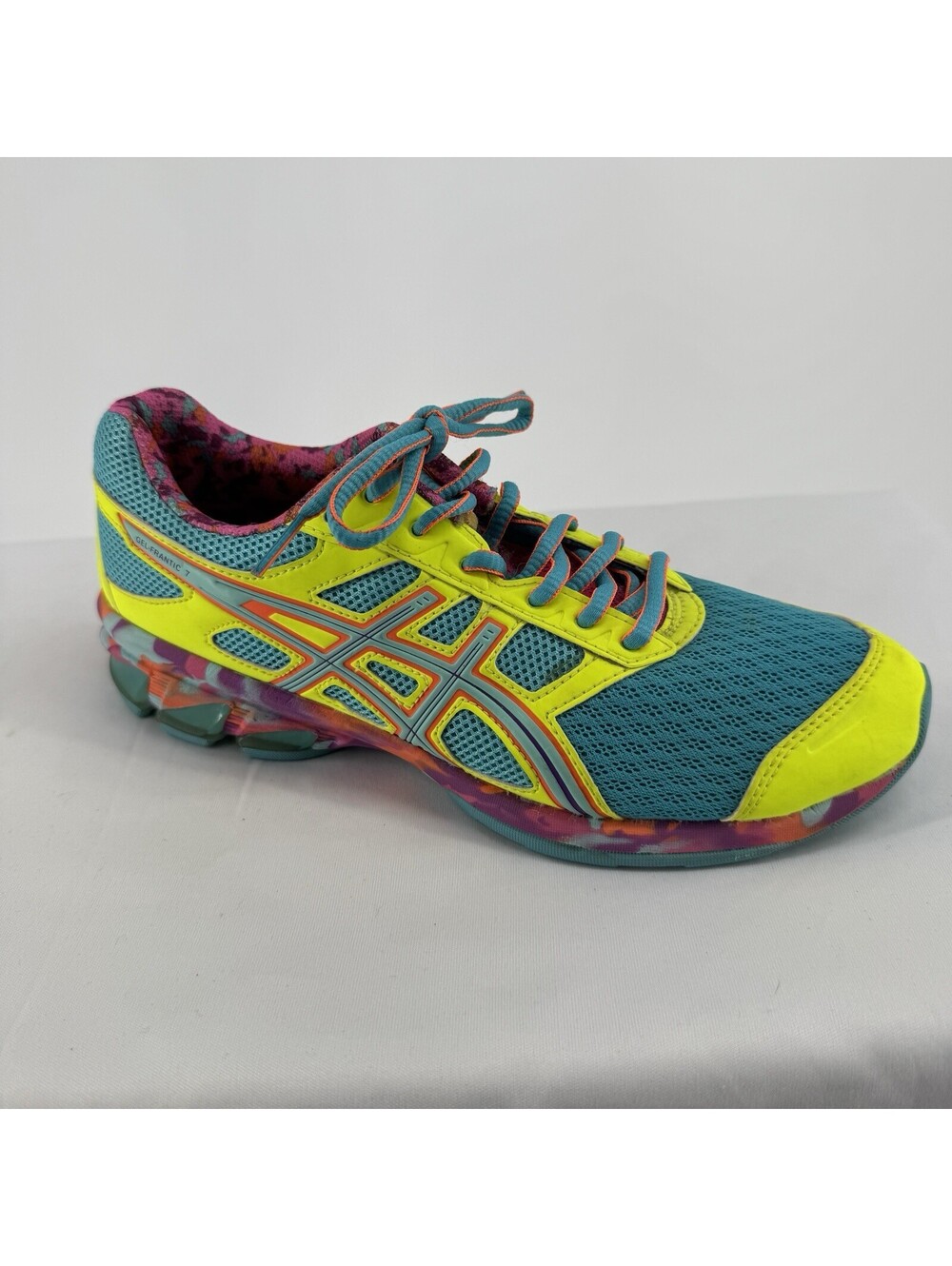 Asics shoes womens 7 gel frantic teal neon oclorful athletic running gym lace up